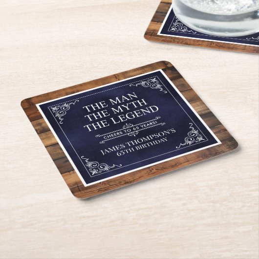 Rustiek Man Myth Legend 65th Birthday Navy Blauw Kartonnen Onderzetters (Schuin)