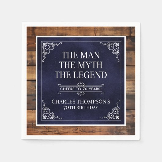 Rustiek Man Myth Legend 70ste Verjaardag Navy Blue Servet (Voorkant)