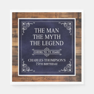 Rustiek Man Myth Legend 75th Birthday Navy Blauw Servet