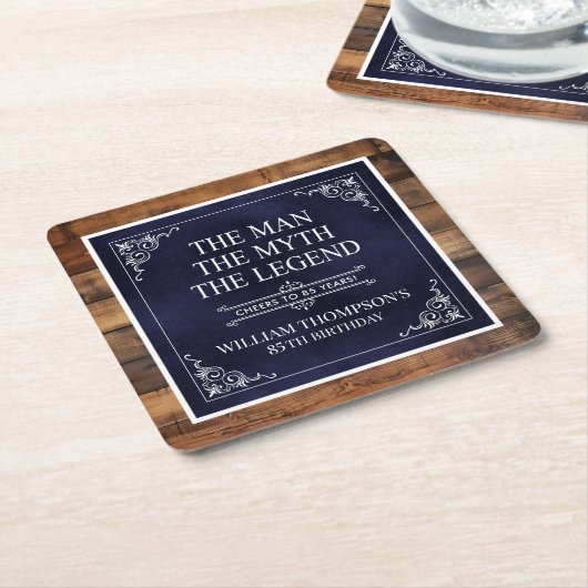Rustiek Man Myth Legend 85th Birthday Navy Blue Kartonnen Onderzetters (Schuin)