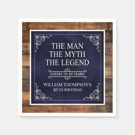 Rustiek Man Myth Legend 85th Birthday Navy Blue Servet (Voorkant)
