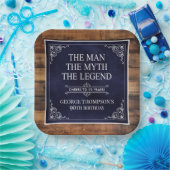 Rustiek Man Myth Legend 90ste Verjaardag Navy Blue Papieren Bordje (Feest)