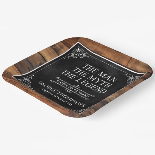 Rustiek Man Myth Legend 90th Birthday Black Papieren Bordje (Gebogen)