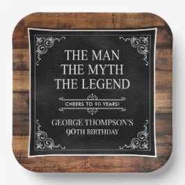 Rustiek Man Myth Legend 90th Birthday Black Papieren Bordje