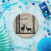 Rustiek Mannelijk Vrouw Doe Herten Zwart Berk Brui Papieren Bordje (Feest)