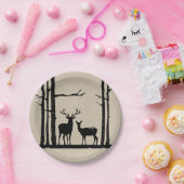 Rustiek Mannelijk Vrouw Doe Herten Zwart Berk Brui Papieren Bordje (Feest)