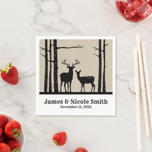 Rustiek Mannelijk Vrouw Doe Herten Zwart Berk Brui Servetten (Insitu)