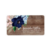Rustiek Marine Blauw Blush Bloemen Retouradres Lab Etiket (Voorkant)