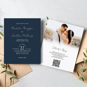 Rustiek Marine Blauw Foto Budget Bruiloft QR Code
