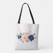Rustiek marineblauw, perzik bloemen gepersonalise tote bag (Achterkant)