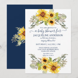 Rustiek marineblauw zonnebloem bloemenjongen Baby  Kaart