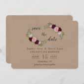 Rustiek Marsala Bloemen Craft Papier Save the Date (Voorkant / Achterkant)