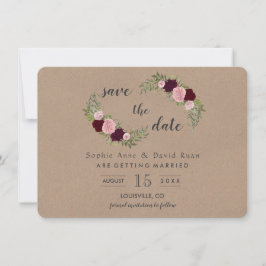 Rustiek Marsala Bloemen Craft Papier Save the Date