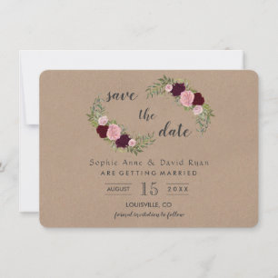Rustiek Marsala Bloemen Craft Papier Save the Date