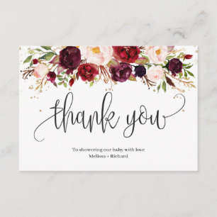 Rustiek marsala bordeaux bloemengoud baby shower informatiekaartje