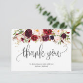 Rustiek marsala bordeaux bloemengoud baby shower informatiekaartje (Staand voorkant)