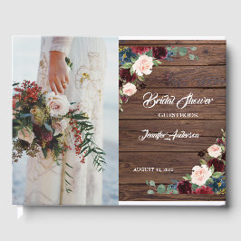 Rustiek Marsala Wood Floral Vrijgezellenfeest Gastenboek