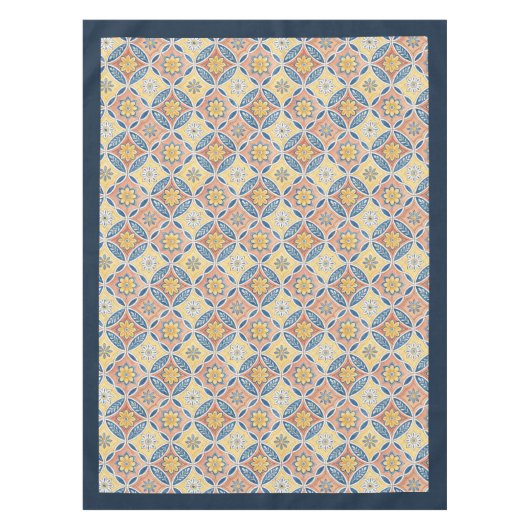 Rustiek Mediterraan blauw en roze tegels geel Tafelkleed (Voorkant)