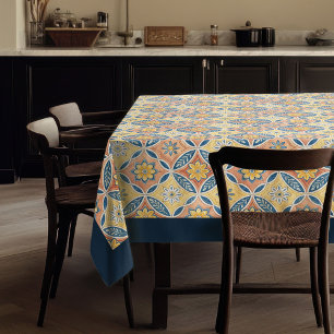 Rustiek Mediterraan blauw en roze tegels geel Tafelkleed
