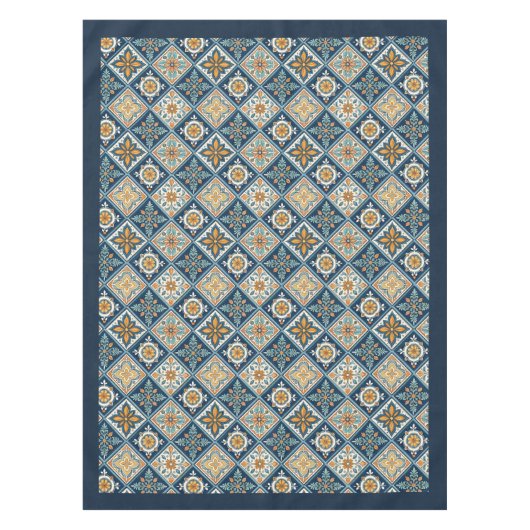 Rustiek Mediterraan marineblauw sinaasappel tegels Tafelkleed (Voorkant)