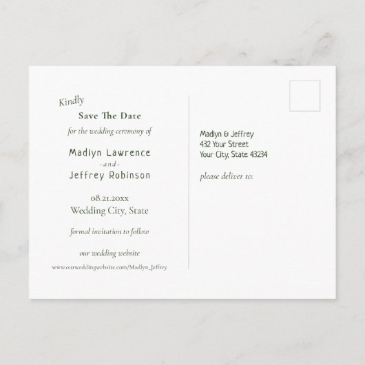 Rustiek meer aan de rand van groenblijvende reflec aankondigingskaart (Achterkant)