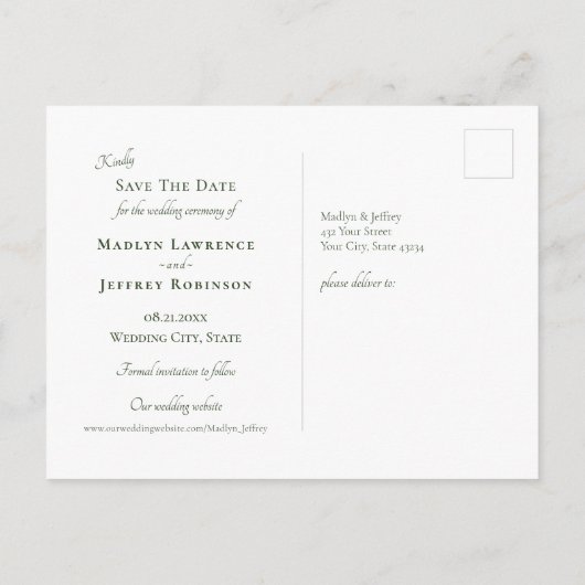 Rustiek meer aan de rand van groenblijvende reflec aankondigingskaart (Achterkant)