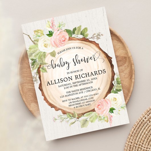 Rustiek meisje baby shower, blush roze crème bloem kaart