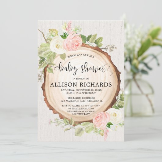 Rustiek meisje baby shower, blush roze crème bloem kaart (Staand voorkant)