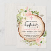 Rustiek meisje doop bos roze groen kaart (Voorkant / Achterkant)