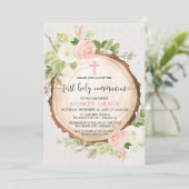 Rustiek meisje eerste communie bos blush roze kaart (Staand voorkant)