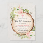 Rustiek meisje eerste communie bos blush roze kaart (Voorkant / Achterkant)