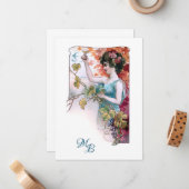 Rustiek  Meisje met Wijn | Monogram Notitiekaartje (Voorkant / Achterkant in situ)