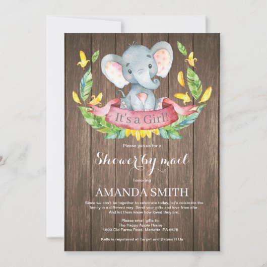 Rustiek Meisje Olifant Baby shower per Mail Kaart (Voorkant)
