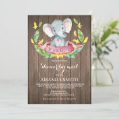 Rustiek Meisje Olifant Baby shower per Mail Kaart (Staand voorkant)