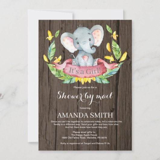 Rustiek Meisje Olifant Baby shower per Mail Kaart (Voorkant)