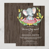 Rustiek Meisje Olifant Baby shower per Mail Kaart (Voorkant / Achterkant)