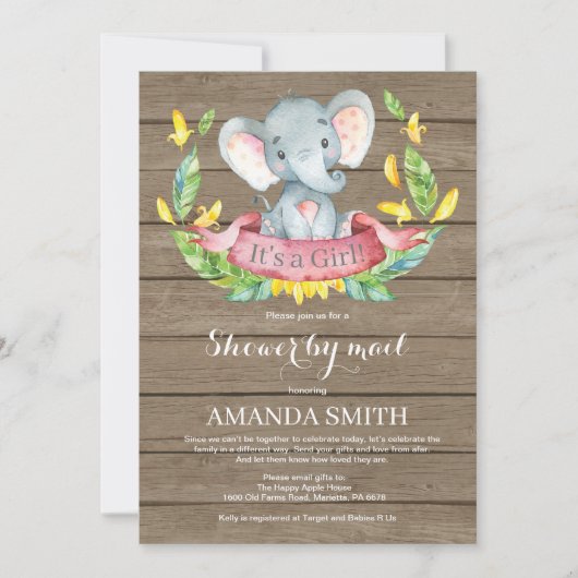 Rustiek Meisje Olifant Baby shower per Mail Kaart (Voorkant)