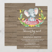 Rustiek Meisje Olifant Baby shower per Mail Kaart (Voorkant / Achterkant)