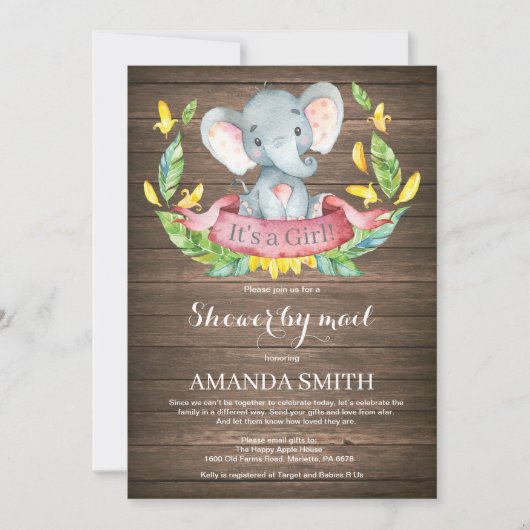 Rustiek Meisje Olifant Baby shower per Mail Kaart (Voorkant)
