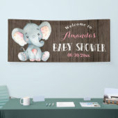 Rustiek Meisje Olifant Baby shower Roze en grijs Spandoek (Beurs)
