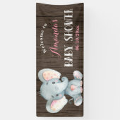 Rustiek Meisje Olifant Baby shower Roze en grijs Spandoek (Verticaal)