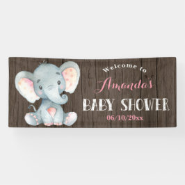 Rustiek Meisje Olifant Baby shower Roze en grijs Spandoek