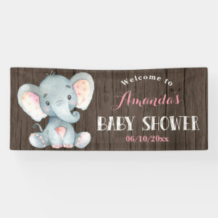 Rustiek Meisje Olifant Baby shower Roze en grijs Spandoek