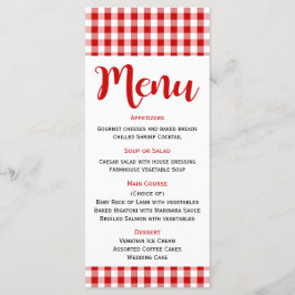 Rustiek Menu Rood Wit Gingham Check Trouwen, Feest
