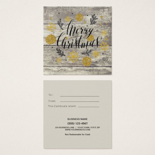 Rustiek Merry Christmas Gold Cadeau Kaart Certific (Voorkant /achterkant)