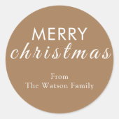 Rustiek Merry Christmas Script Ronde Sticker (Voorkant)