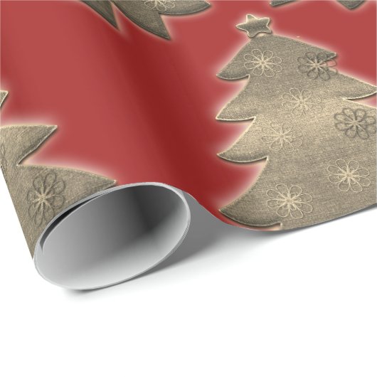 Rustiek Merry Christmas Tree Rood inpakpapier (Rol Hoek)