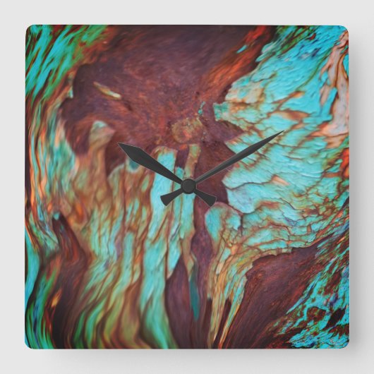 Rustiek Metallic Roest Paint Effect. Industriële K Vierkante Klok (Voorkant)