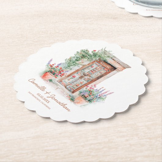 Rustiek Mexico Bruiloft Gepersonaliseerd Papier On Kartonnen Onderzetters (Gekanteld)