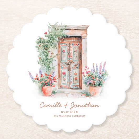 Rustiek Mexico Bruiloft Gepersonaliseerd Papier On Kartonnen Onderzetters (Voorkant)